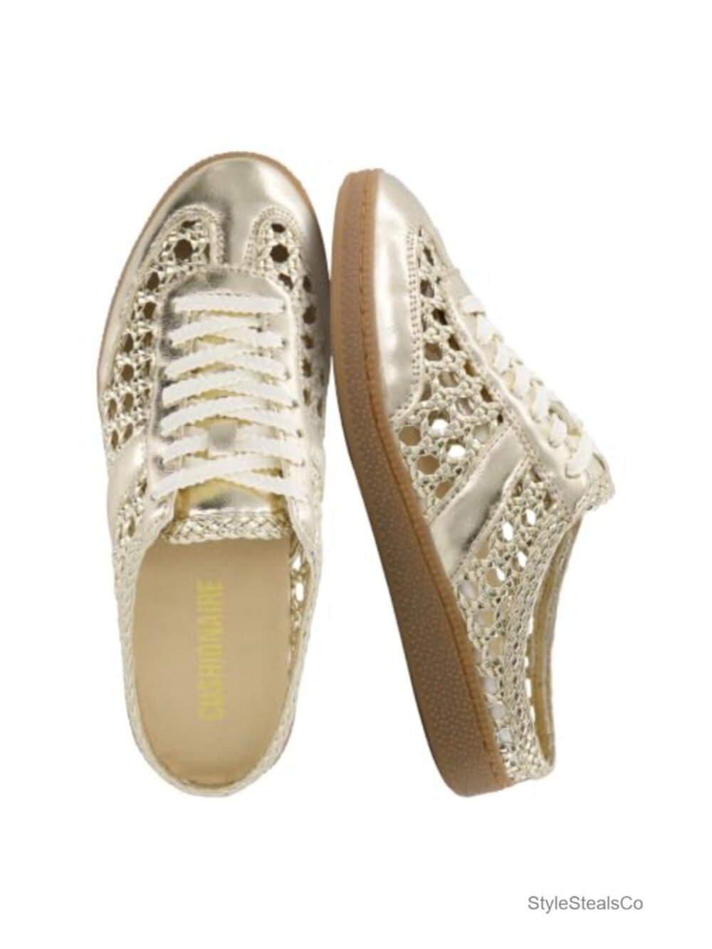 Cushionaire Buffy Woven Slip On Backless Sneaker Mules for Women, Faux Leather,